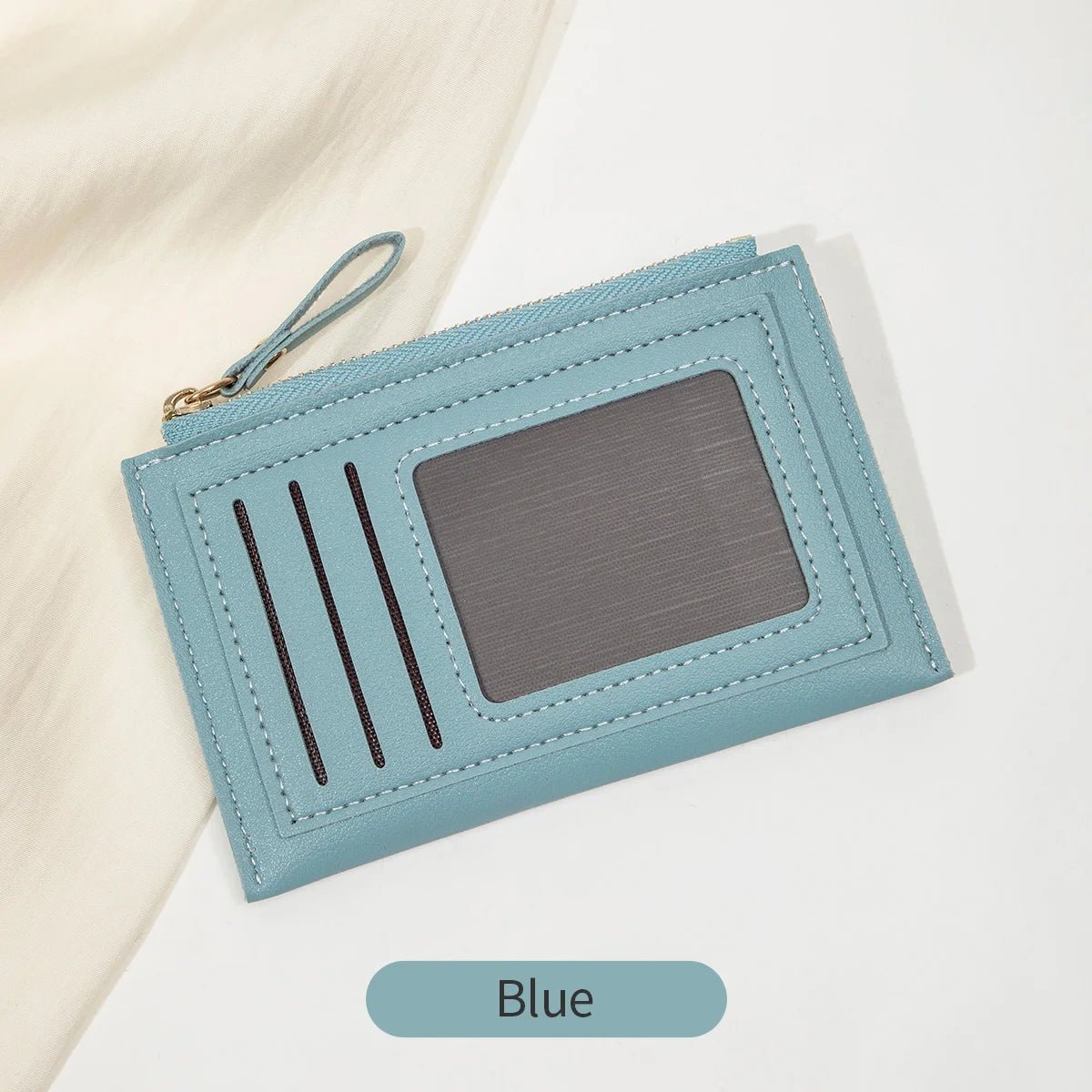 Slim Leather Card Holder Wallet with Secure Zipper