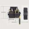 A dark brown heavy-duty tool waist bag with multiple pockets and a 1m inner belt is shown.