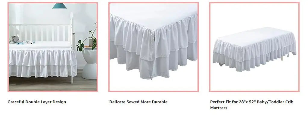 Two-Layer Ruffled Crib Bed Skirt for Standard and Toddler Beds