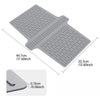 A gray silicone sink protector mat with drainage holes shown from above and a close-up of the edge.