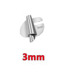 A silver rolled hemmer foot set for sewing machines with a 3mm measurement indicator.