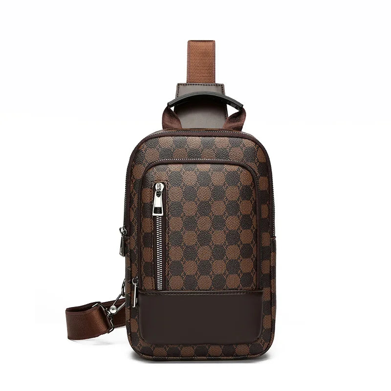 Men's Waterproof PU Leather Crossbody Bag with Geometric Pattern