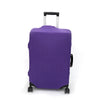 Purple elastic travel luggage cover for a suitcase.