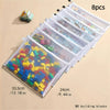 Eight transparent mesh zipper pouches for storing small items or building blocks