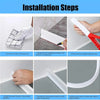 Installation steps showing how to install a flexible shower water barrier for dry-wet separation