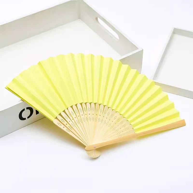 Classic Bamboo Folding Fan with Blank Canvas Design