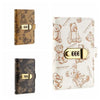 A set of brown and black patterned lockable money organizer notebooks featuring cartoon bear designs.