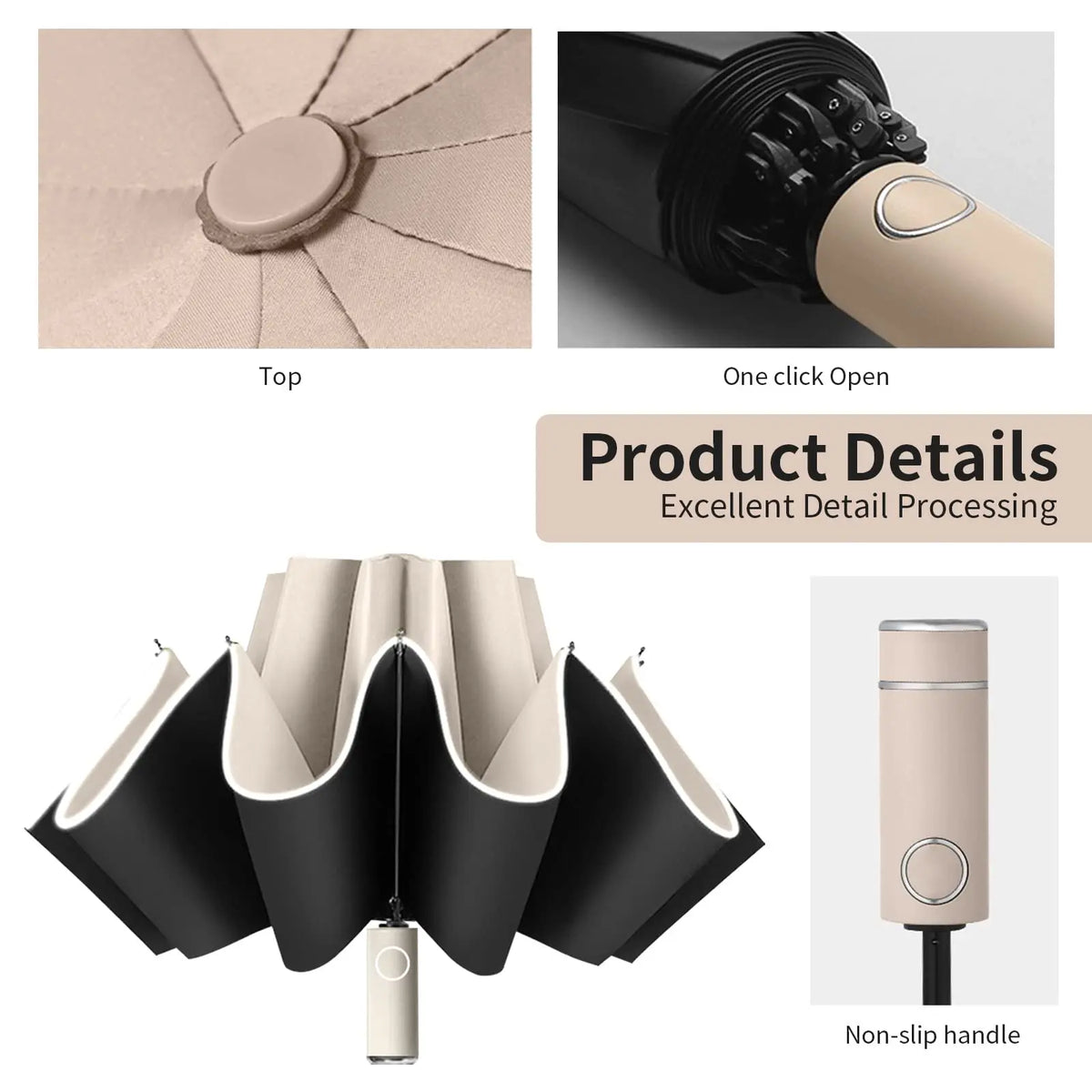Auto Reverse-Folding Umbrella with Reflective Stripe & Carabiner Handle