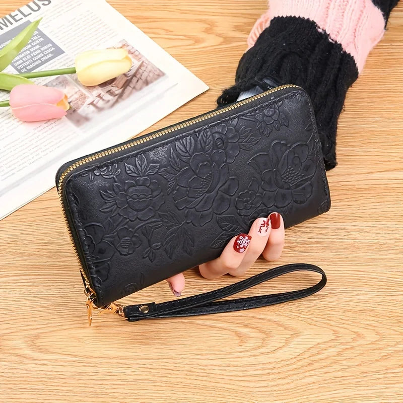 Portefeuille en PU cuir floral embossé
