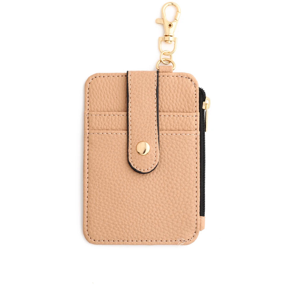Helles beige Silikon PU-Leder Schlüsselanhänger-Wallet mit schwarzem Reißverschluss und goldfarbenem Zierwerk.