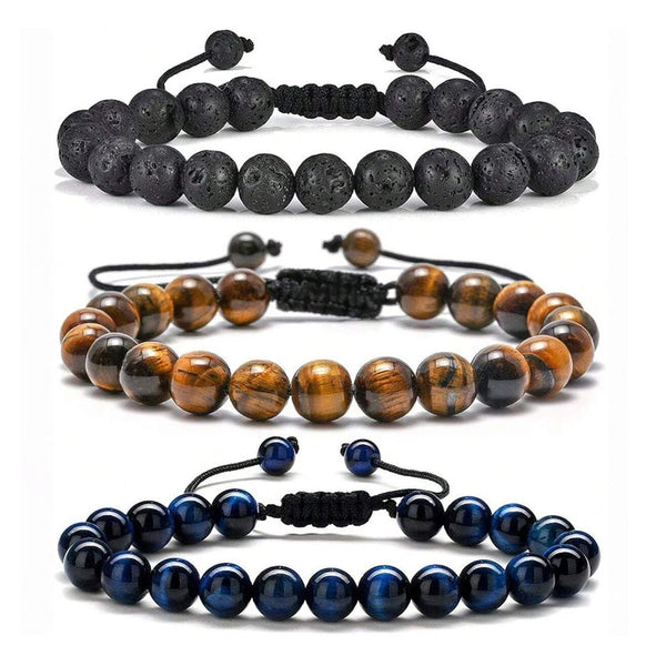 Set aus drei Armbändern mit Natursteinperlen