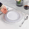 Elegant White Disposable Dinner Plates with Silver Lace Design