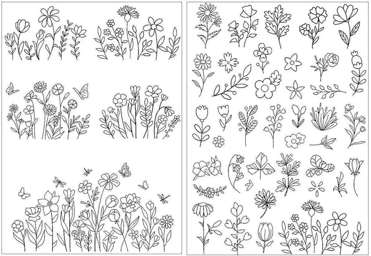 Pre-Printed Water-Soluble Embroidery Stabilizer Sheets with Floral & Letter Patterns
