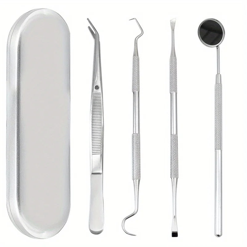 A set of premium stainless steel dental care tools for oral hygiene, including various instruments.