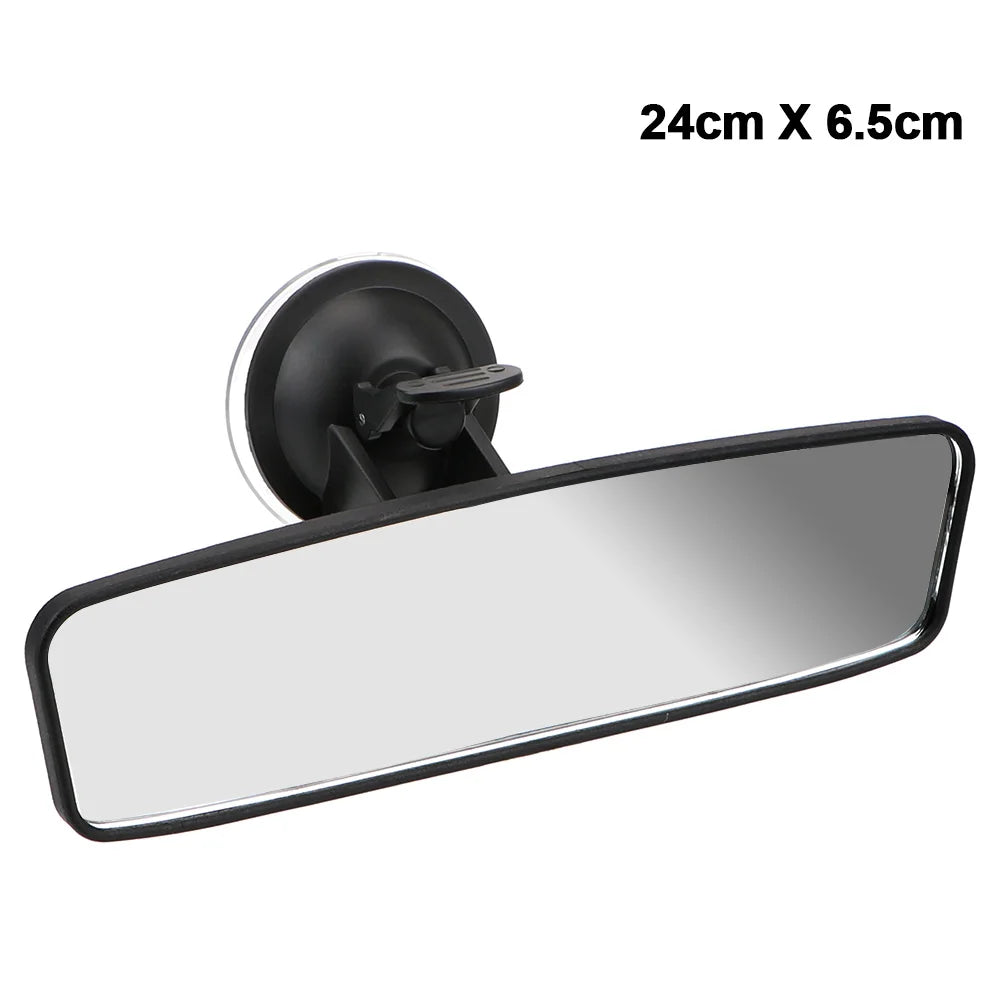 A rectangular black car rear view mirror with a round mounting base.