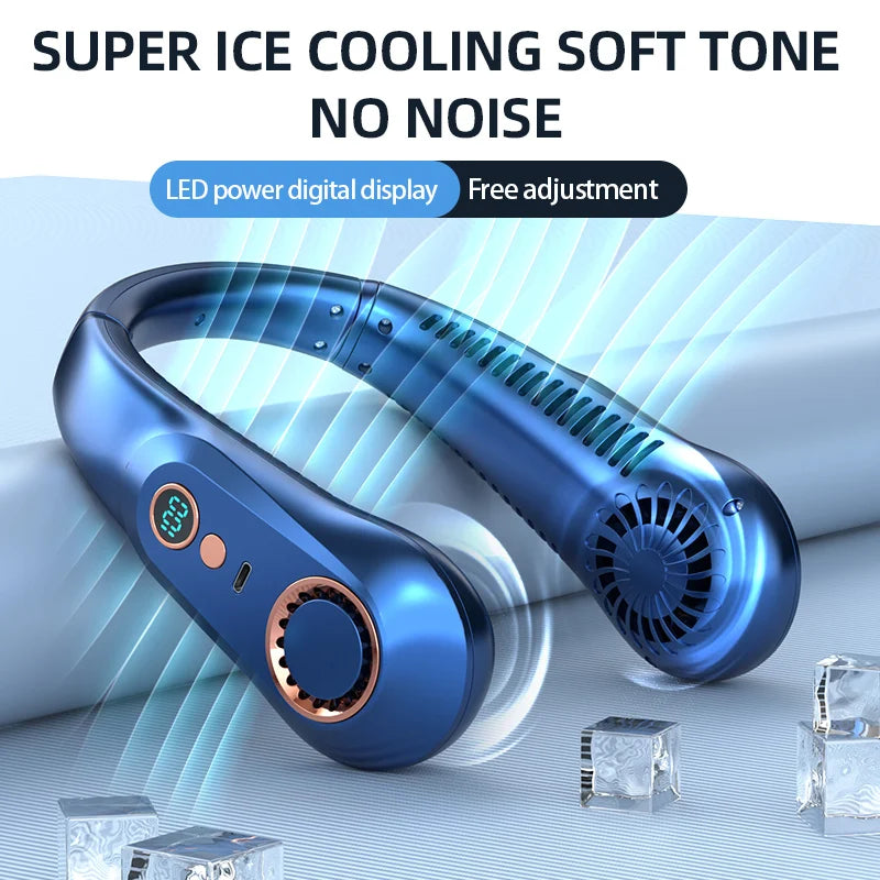 Portable Hanging Neck Fan with Digital Display