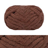 A ball of brown chunky chenille yarn used for hand knitting and crochet