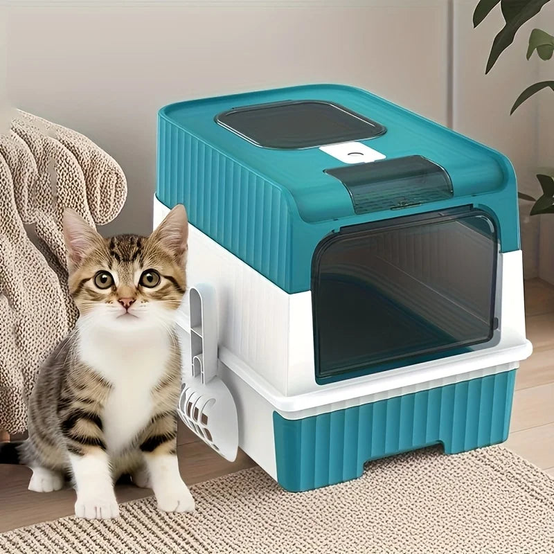 Enclosed Cat Litter Box with Drawer and Scoop