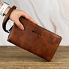 Men's Classic Leather Clutch Bag with Dual Zip Compartments