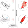 Set aus roten und silbernen 360-Grad-Spinmop-Schwimmhilfen mit verlängerter Griffe und Reinigungspads.