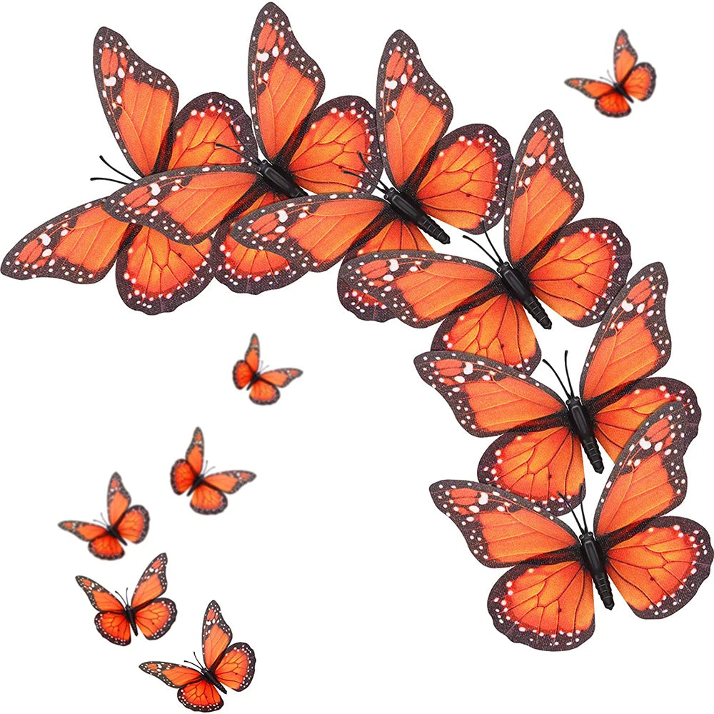 A collection of ten realistic orange and black monarch butterfly magnets and adhesive decor