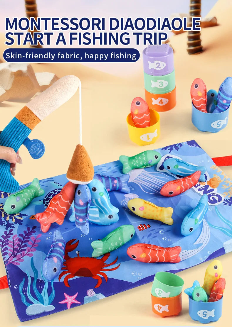 Montessori Cloth Fishing Game with Stacking Cups & Counting Set