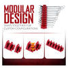 Modular design snaps together for custom configurations showing various red and silver magnetic wrench components.