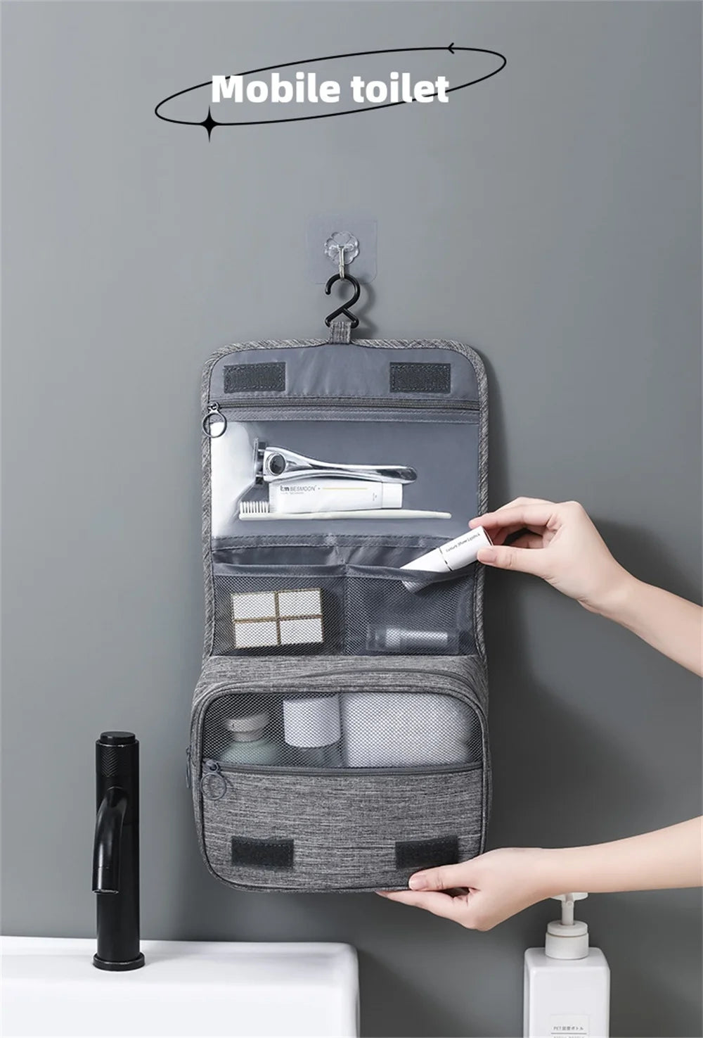 Hanging Toiletry Bag with Waterproof Oxford Fabric and Large Capacity