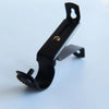 A black no-drill metal curtain rod bracket with an adjustable wall mount support.