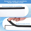 Black flexible rubber U-channel edge protector trim being held to demonstrate its strong hold and reusable nature.