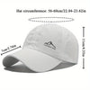 White perforated baseball cap shown from the side with measurements and a logo.