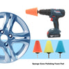 A Bosch detailing tool with an orange cone polishing foam pad and several colored conical sponges for automotive use.