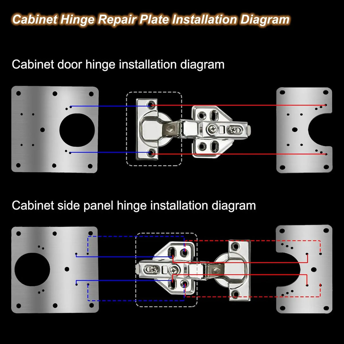 Stainless Steel Hinge Repair Plate Set for Cabinet Doors