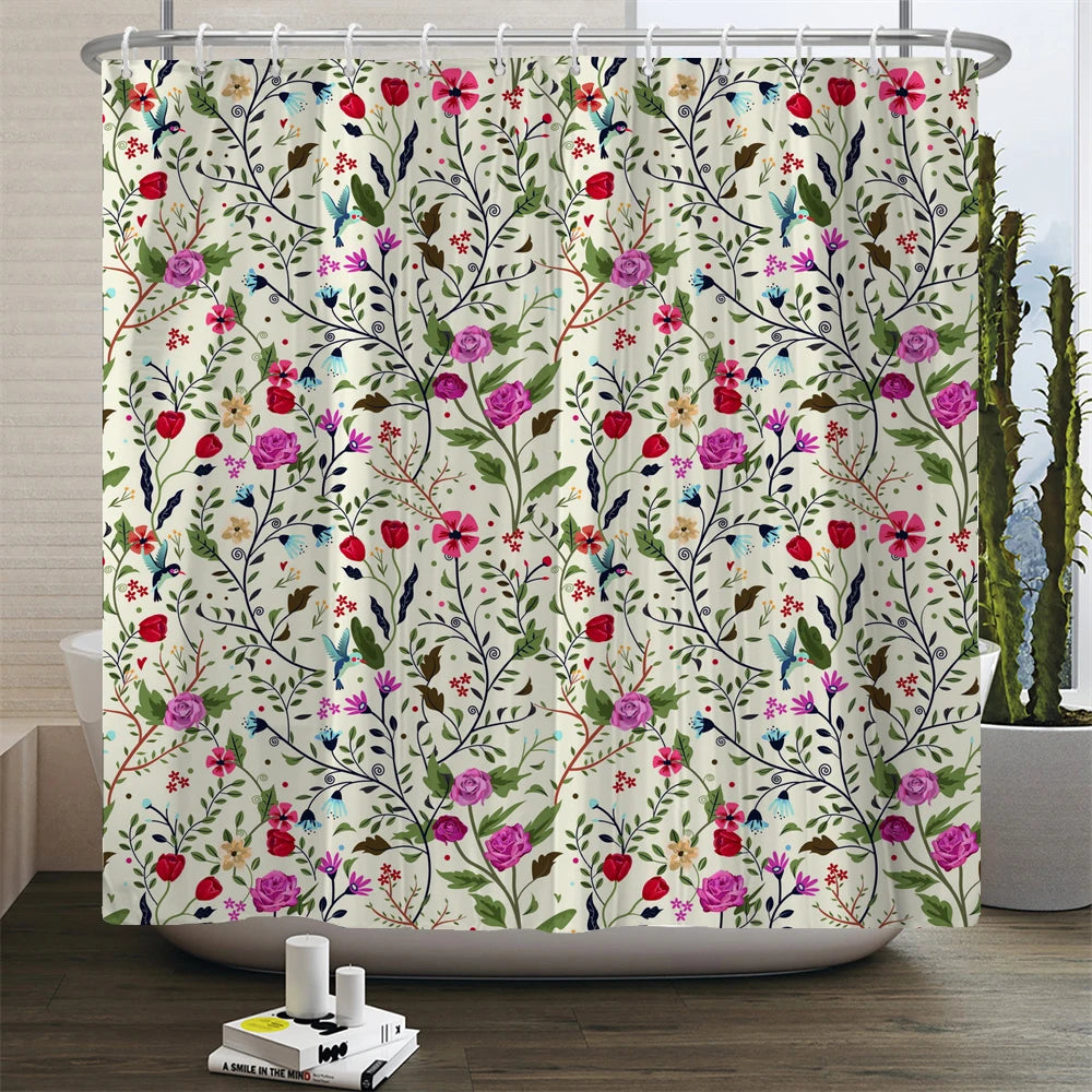 Mandala Boho Shower Curtain with Floral Print