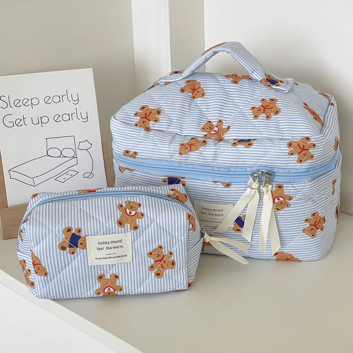 Striped Bear Large-Capacity Makeup Bag