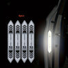 Four reflective warning stickers for car doors, featuring caution and danger symbols.
