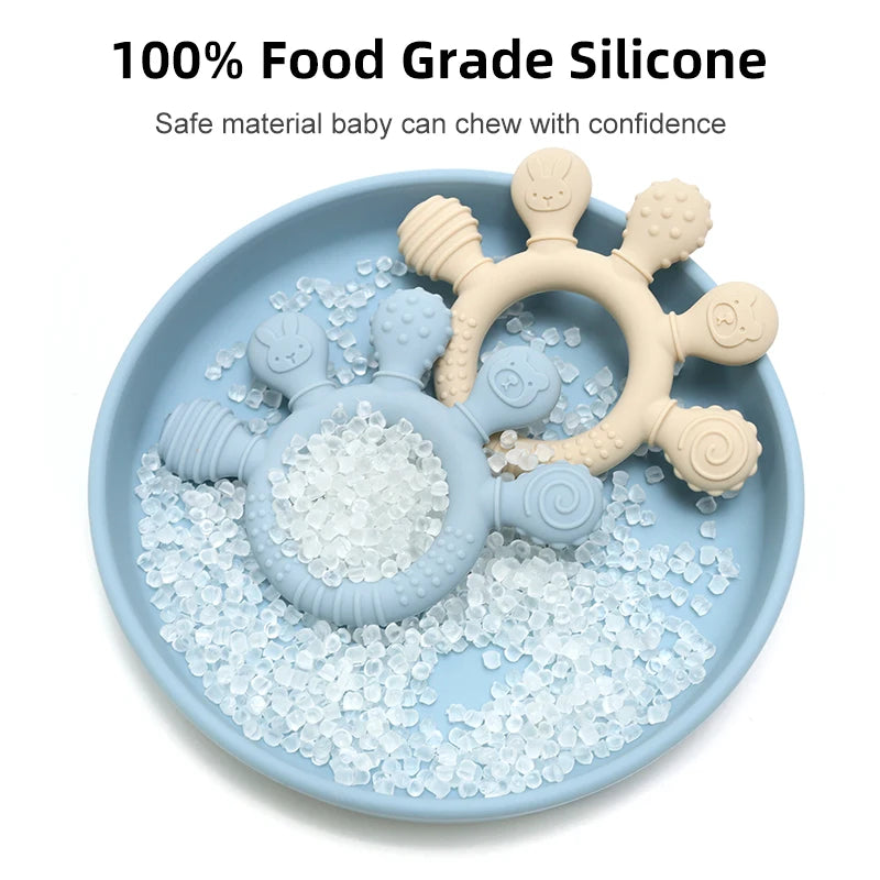 Silicone Baby Teether Ring with Sensory Beads