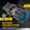 A close-up view of an efficient cooling fan and heat sink assembly for LED turn signal bulbs.