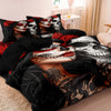 A black and red duvet cover set featuring sugar skull designs and floral accents.