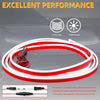 Red and white flexible LED strip light coiled on a car hood, designed for exterior accent lighting.