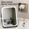 A portable touch vanity mirror with customizable LED lights is shown next to a wall outlet and a type-c cable.