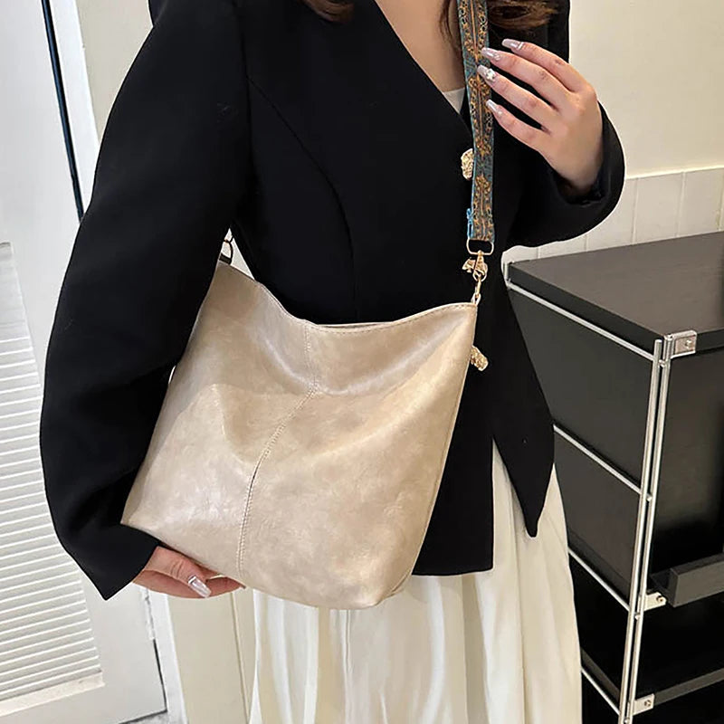 PU Leather Vintage Bucket Sling Bag