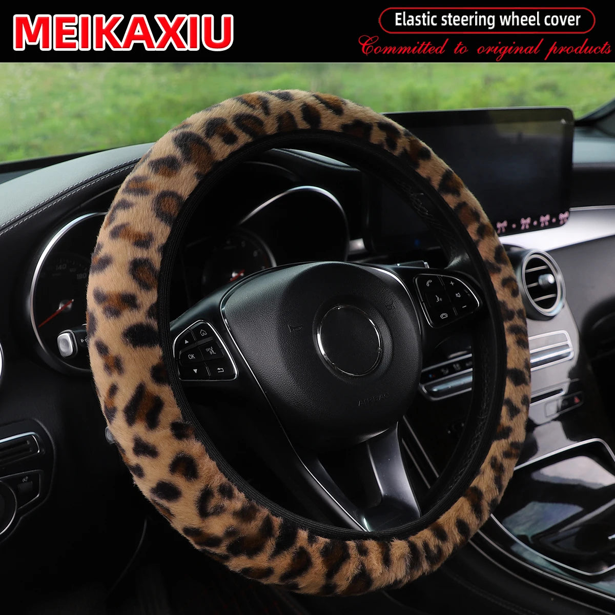 Leopard Print Faux Fur Steering Wheel Cover