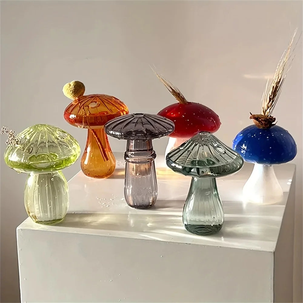 Colorful Glass Mushroom Vase for Hydroponic Plants