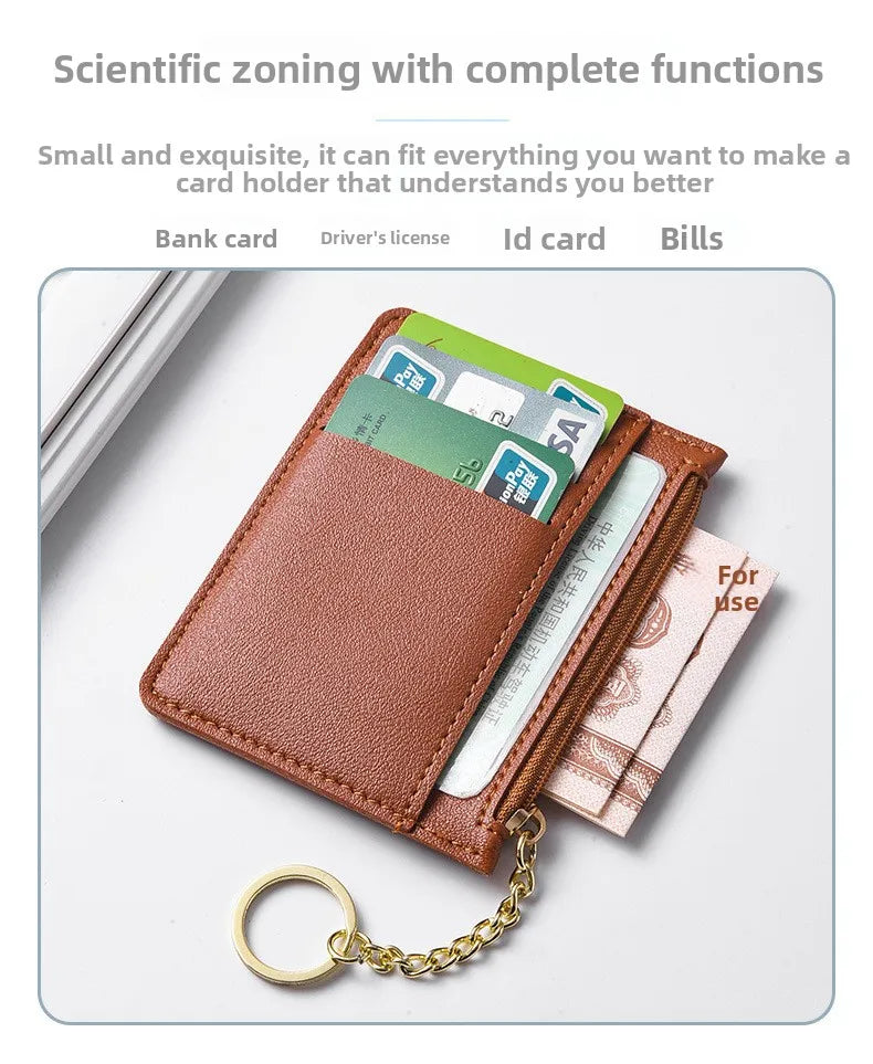 Slim Zippered Card Wallet for Women - Compact Multi-Slot Purse