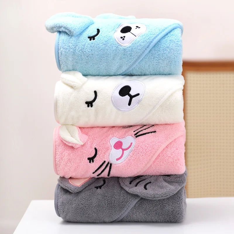 Soft Hooded Baby Towel Robe with Cartoon Animal Design