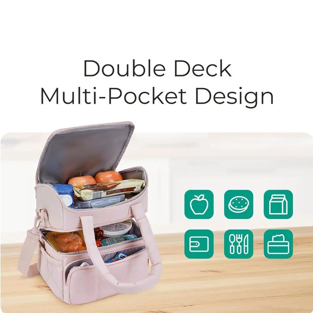 Insulated Double-Deck Lunch Tote with Leakproof Lining