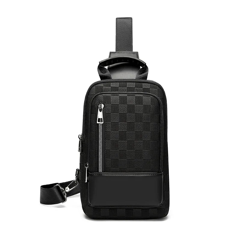 Men's Waterproof PU Leather Crossbody Bag with Geometric Pattern