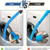Comparison image showing a stretch universal connector for vacuum cleaners versus a fixed size adapter.