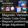 MoYu RS3M V5 magnetic speed cube in blue and red colors displayed with packaging and disassembled pieces.